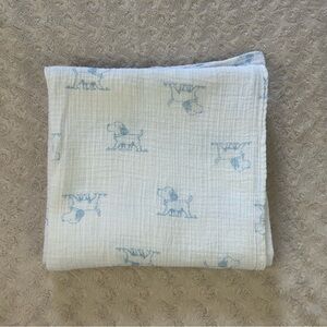 Little Me Light Blue White Puppy Dog Baby Swaddle Blanket Muslin Cotton